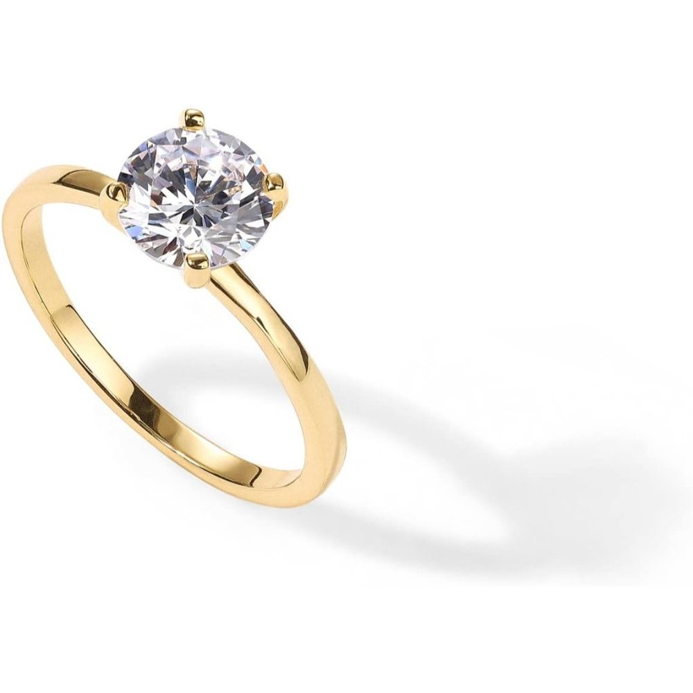 💫 Women Yellow Moissanite Engagement Rings 18K Sterling Round Cut Stone Jewelry